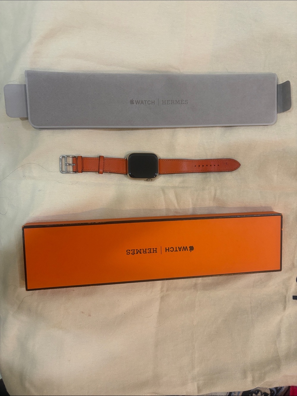 Hermes Orange Leather Apple Watch Band with Stainless Buckle